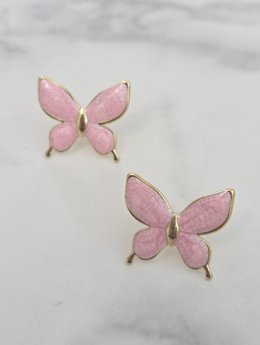 Pink Butterfly Stud Earrings Gold Plated Stainless Steel Enamel Coquette Jewelry - Picture 6 of 13